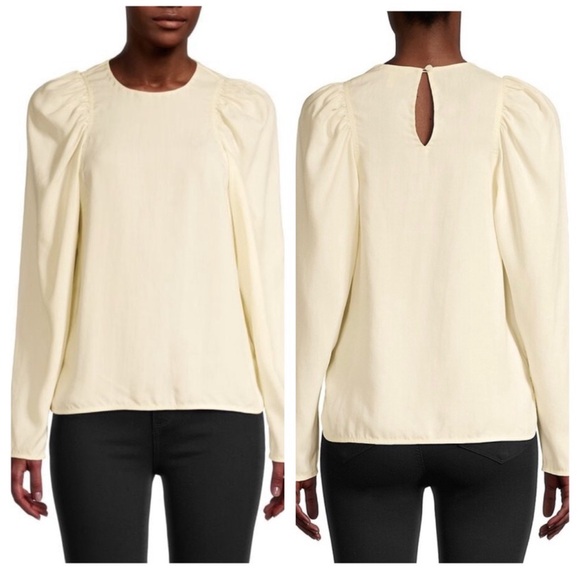 Rebecca‎ Taylor Puff Sleeve Top Long Sleeve Cream Beige Blouse - Picture 3 of 12